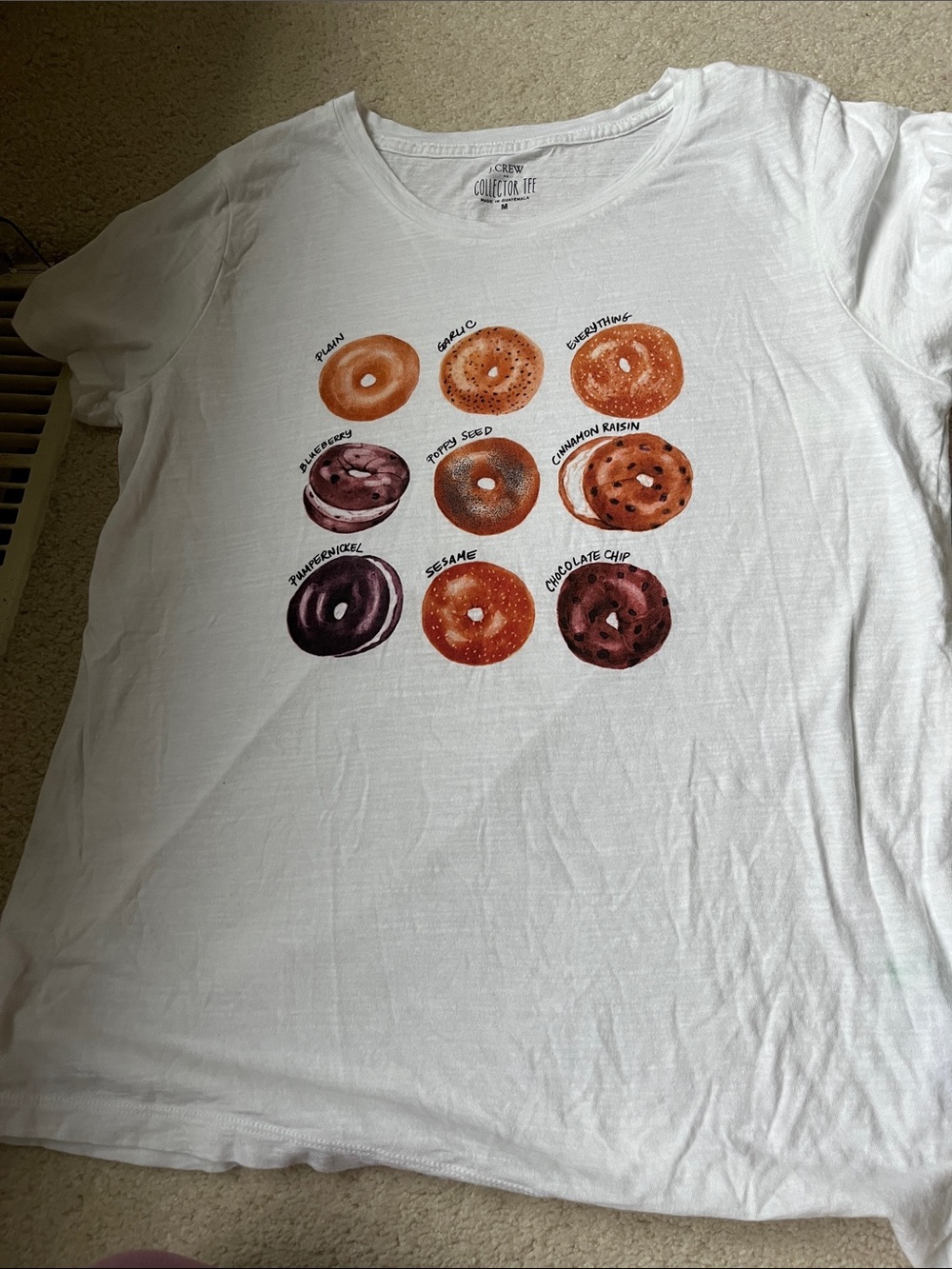J Crew Factory Collector Tee White Bagel Graphic T-Shirt New without tag 
Sz M